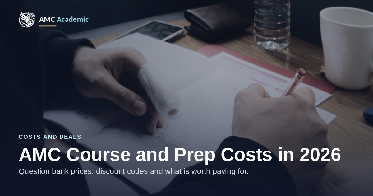 AMC course and AMC preparation course cost in 2026: question bank prices, discount codes and bundle deals