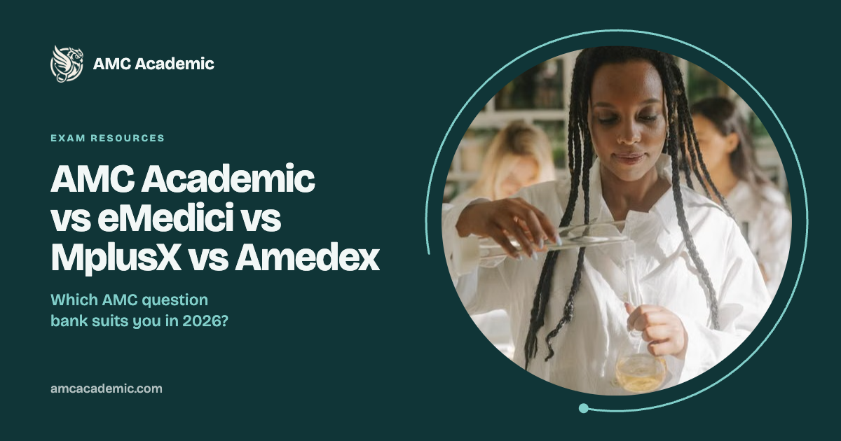 AMC Academic vs eMedici vs MplusX vs Amedex: AMC question banks compared (2026)